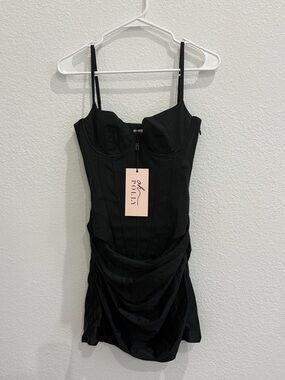 Oh Polly Black Draped Bustier Mini Dress